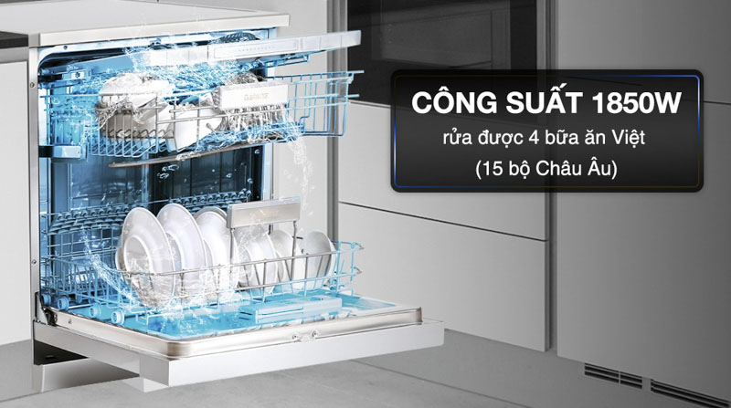 Công suất mạnh mẽ 1850W cho khả năng rửa nhiều hơn