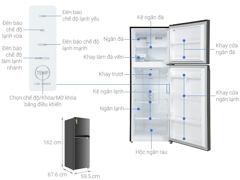 Mô tả thông số tủ lạnh Toshiba RT416WE-PMV(58)-MM