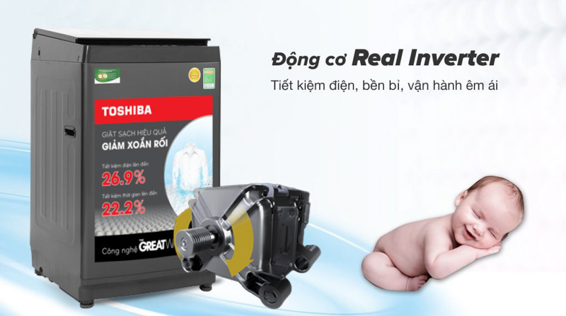 Máy giặt Toshiba trang bị động cơ Real Inverter