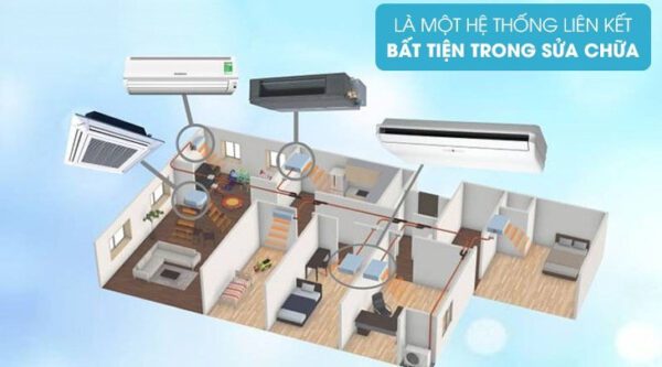 Do chỉ sử dụng 1 cục nóng nên khi sửa chữa rất bất tiện