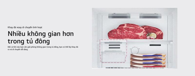 Khay đá xoay chuyển linh hoạt tạo nhiều không gian sử dụng