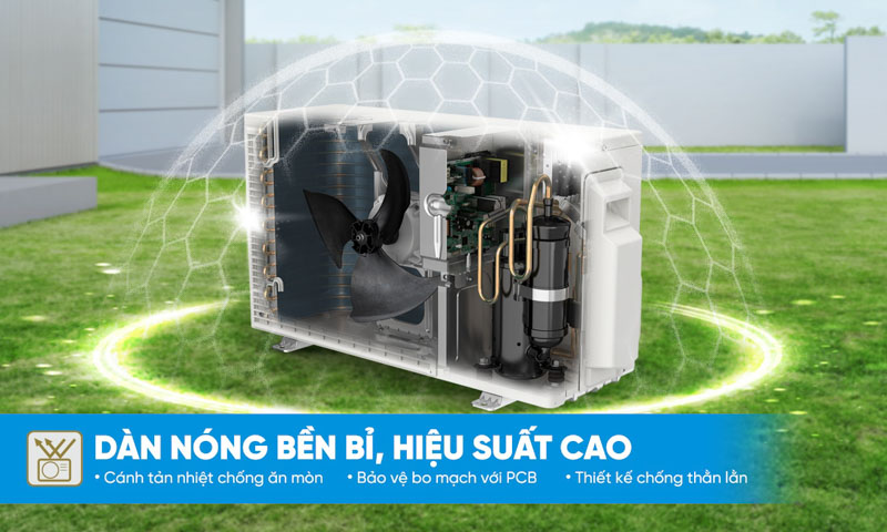 Dàn nóng được thiết kế bền bỉ chịu được mọi tác động