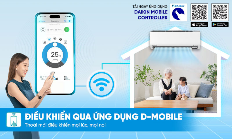 Điều khiển máy lạnh Daikin FTKF25ZVMV từ xa thông qua ứng dụng D-mobile