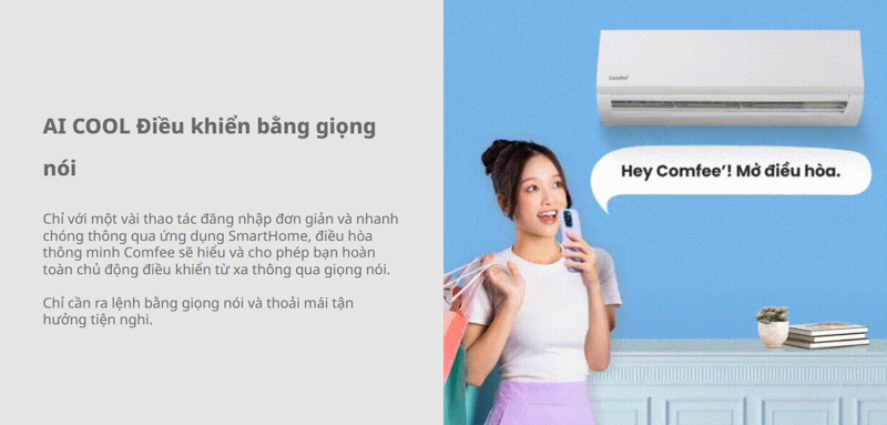 Điều khiển Máy Lạnh Comfee CFS-13FWFF-V bằng giọng nói thông qua ứng dụng Smarthome