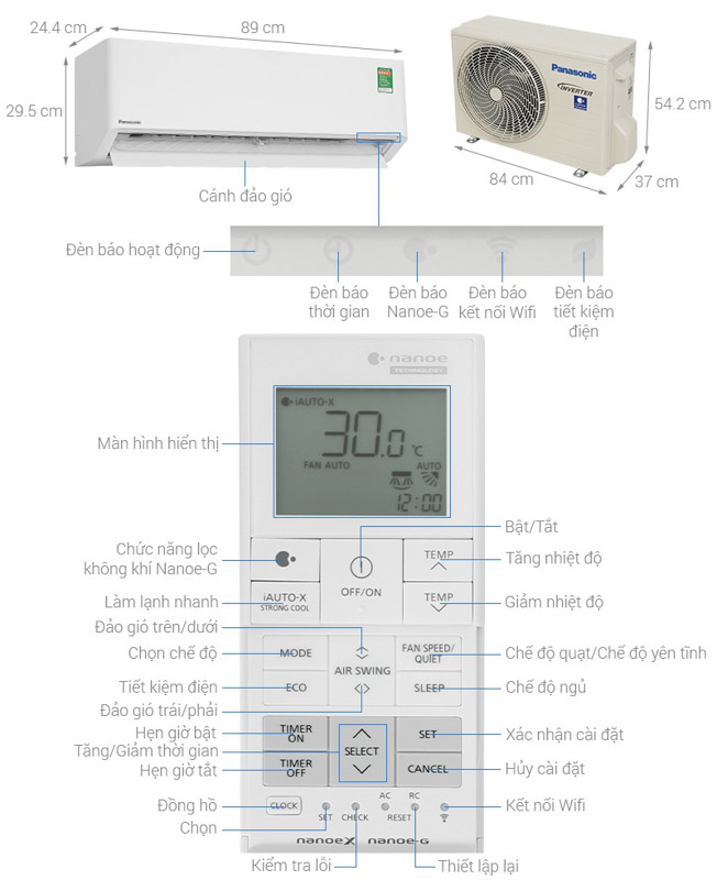 Mô tả thông số máy lạnh Panasonic CU/CS-U9BKH-8