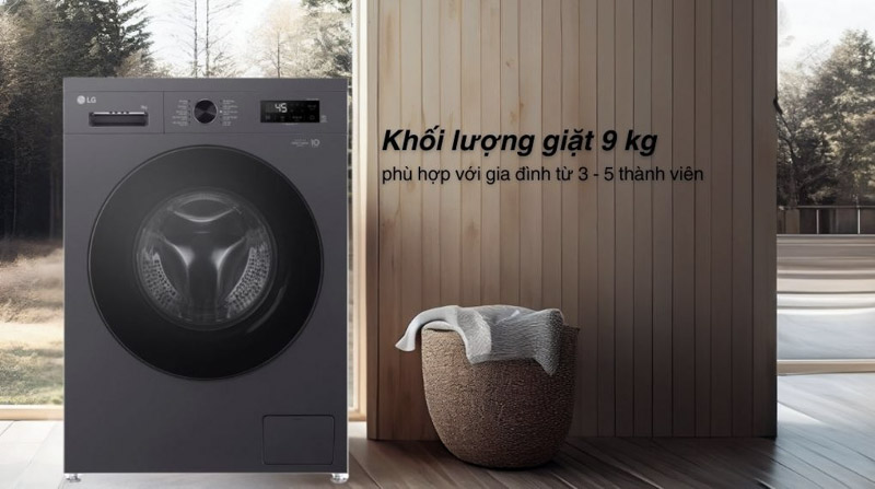 Khối lượng giặt 9 kg giúp máy hoạt động mạnh mẽ