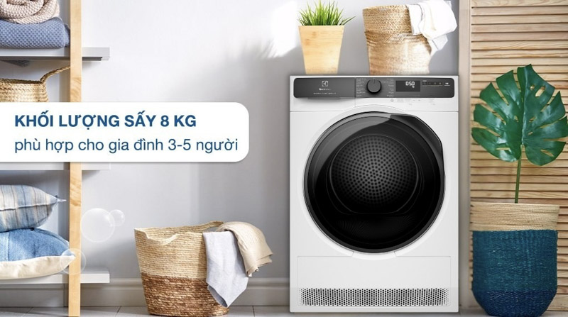 Khối lượng sấy 8Kg phù hợp cho gia đình đông thành viên