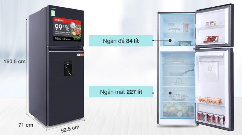 Thiết kế tủ lạnh Toshiba hiện đại với dung tích lớn
