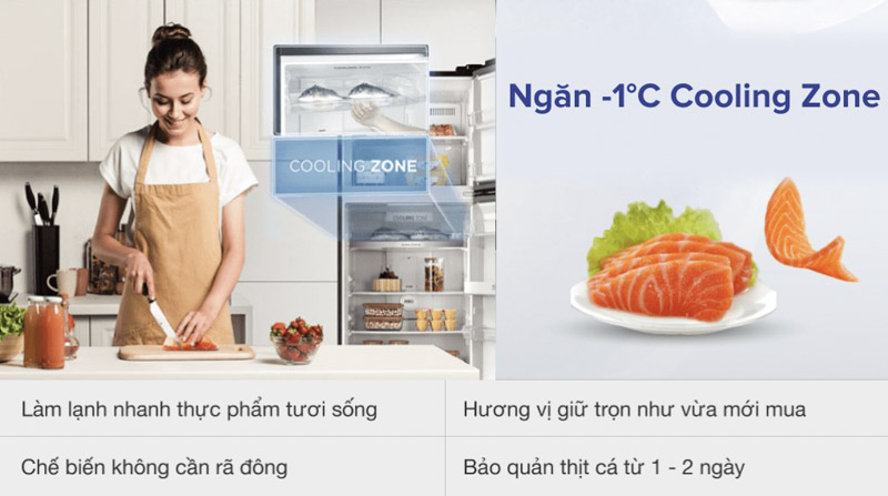 Ngăn 1 độ C Cooling Zone giúp giữ thực phẩm tươi sống lâu hơn