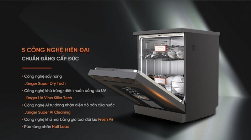 Các công nghệ hiện đại trang bị bên trong máy rửa chén Junger Leopard DWJ-143