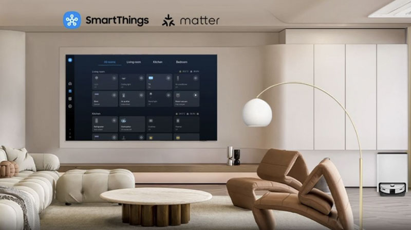 Tiện ích tivi samsung 65Q7FA kết nối với điện thoại qua ứng dụng Smartthings