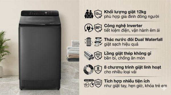 Máy giặt Hitachi LTL 12MVW0T GG Inverter 12Kg