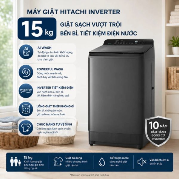 Máy Giặt Hitachi LTL 15MVW0T GG Inverter 15Kg