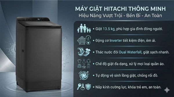 Máy Giặt Hitachi LTL H3MVW0T GG Inverter 13.5Kg